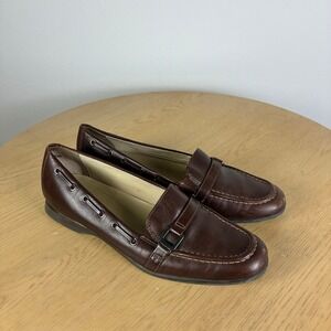 Vintage Trotters Flat Buckle Loafers Womens Preppy Retro Office Leather Neutral